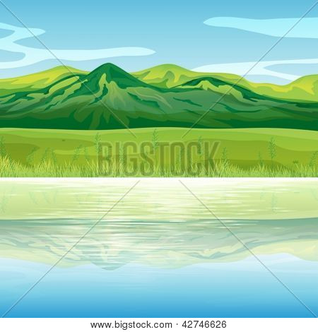 Illustratie van een berg over het meer