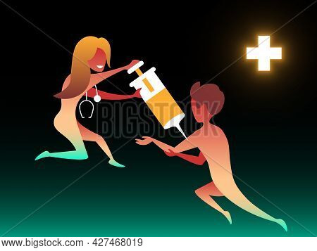 Vaccine. Vector Composition In Gradient Style. Concept Art
