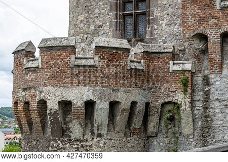 Hunedoara, Transylvania, Romania -  May 31, 2021:  Construction Details Of The  Hunedoara Castle, Al