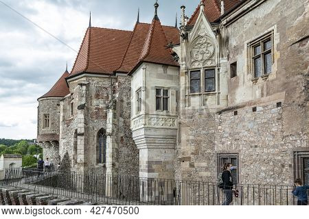 Hunedoara, Transylvania, Romania -  May 31, 2021:  Construction Details Of The  Hunedoara Castle, Al