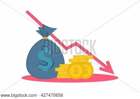 Vector Illustration Loss Of Money. The Concept Of Financial Crisis, Bankruptcy, The Onset Of Poverty