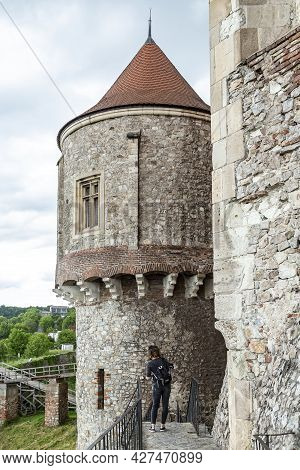 Hunedoara, Transylvania, Romania -  May 31, 2021:  One Of The Towers Of The Hunedoara Castle, Also K