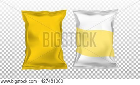 Chips Potato Blank Foil Packages Bags Set Vector. Chips Snack Different Glossy Packaging. Tasty Fry 