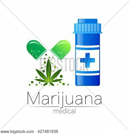 Medical Cannabis Symbol In Vector. Logotype For Marijuana, Nature Herbal Medicine, Therapy, Doctors 