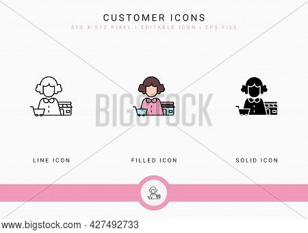 Customer Icons Set Vector Illustration With Solid Icon Line Style. Consumer Satisfaction Check Conce