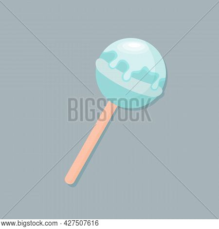 Lollipop Chupa-chups In Sweet Glaze. Pastel Blue Colored. Vector Illustration.