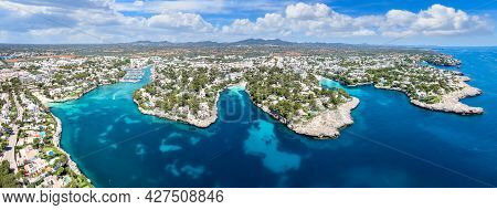 Aerial View Of  Cala Llonga, Cala Gran And Calo De Ses Dones In Majorca Island, Spain