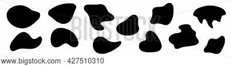 Amorphous Blob Shapes. Black Amoeba Asymmetric Shapes, Abstract Liquid Form,  Smooth Geometric Eleme