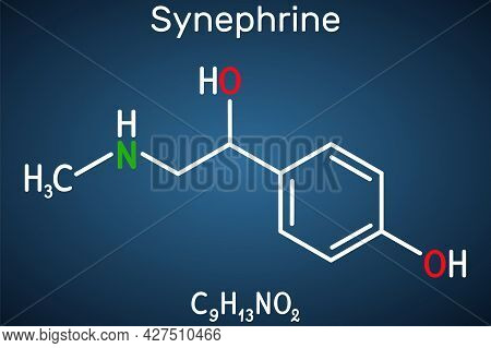 Synephrine, P-synephrine Molecule. It Is Phenethylamine Alkaloid. Structural Chemical Formula On The