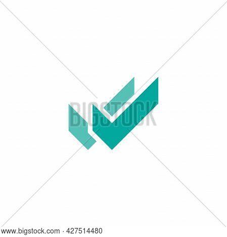 Valid Seal Icon. Blue Double Squared Tick. Flat Done Sticker Icon. Isolated On White. Accept Button.