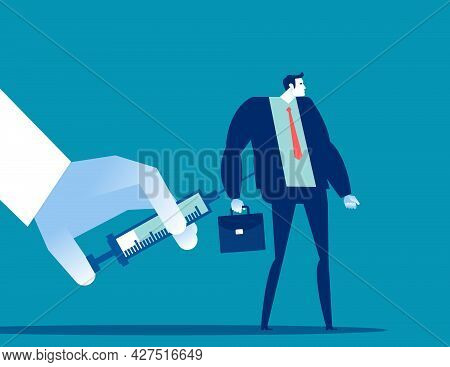 Hand Holding A Syringe To Give People An Injection Inject A Vaccine. Medical And Health Concept