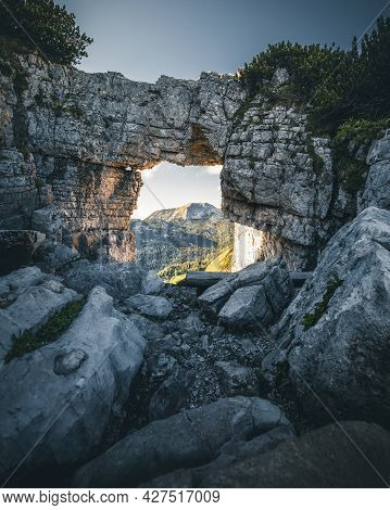 Rock Window On Mount Loser In Alps. Austia.
