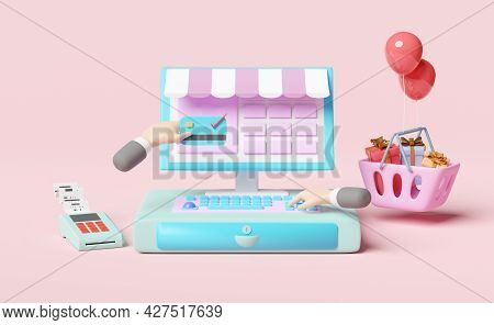 Cash Register Machine With Pos Terminal, Electronic Bill Payment, Invoce Or Paper Check Receipt, Bus