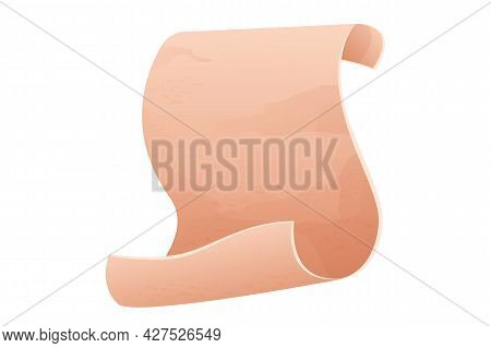 Parchment Paper, Scroll Papyrus, Empty Frame, Blank In Cartoon Style Detailed Isolated On White Back