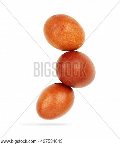 Falling Chicken Egg, Isolated On White Background, Clipping Path, Full Depth Of Field