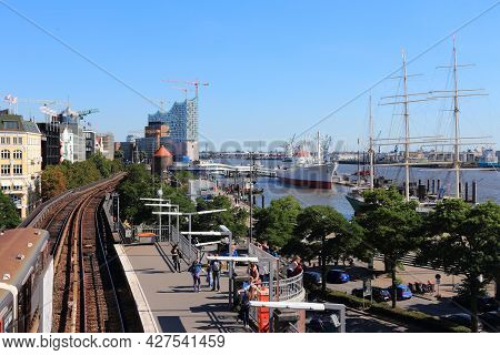 Hamburg, Germany - August 28, 2014: People Visit The Port In Hamburg. It Is The 15th Busiest Seaport