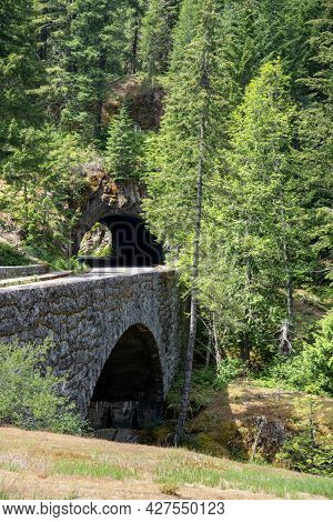 The Cowlitz Canyon Tunnel And Bridge Near The Box Canyon Overlook In Mt Rainier National Park