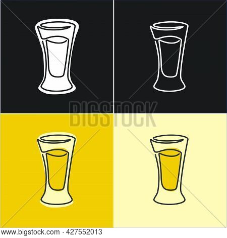 One Line Drawing Tequila Glass On Various Background. Four Types Of Images. Colored Cartoon Graphic