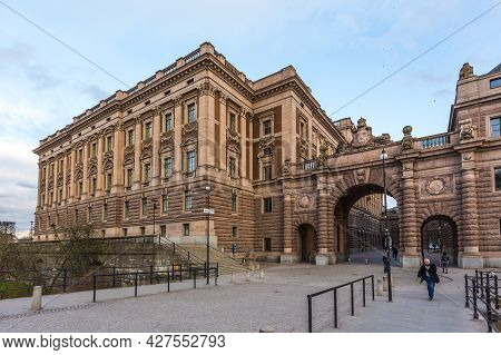Stockholm, Sweden - 18 April 2016: Parliament Building In Stockholm - Seat Of The Swedish Parliament