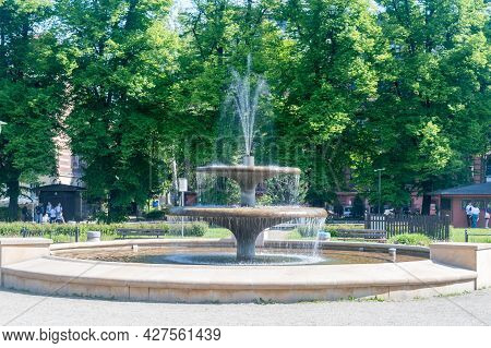 Zgorzelec, Poland - June 2, 2021: Fountain Located At Park At Summer Time.