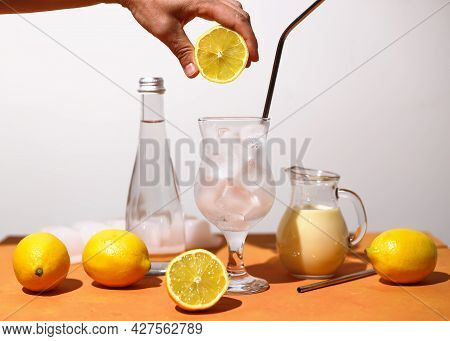 Creamy Lemonade Trendy Summer Mocktail. Cold Non-alcoholic Cocktail With Lemon Juice And Sweetened C