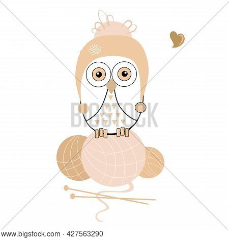 Stock Vector Illustration Of An Owl Sitting On A Ball Of Knitting Thread