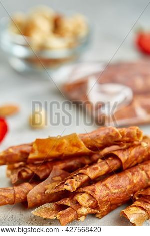 Fruit Marshmallow. Berry Pastille On Light Background. Pastille Fruit Rolls