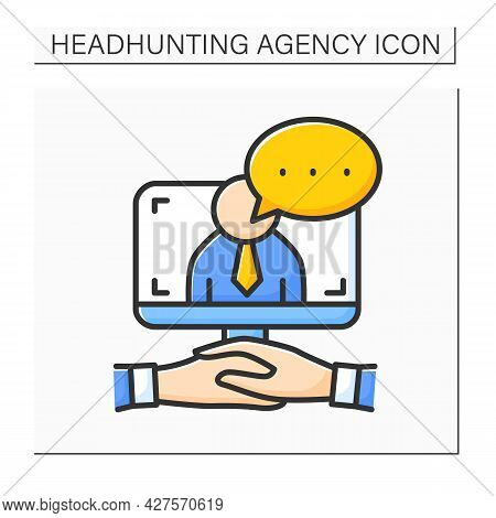 Online Interview Color Icon. Interview Via Webcam. Computer-mediated Communication. Instant Messagin