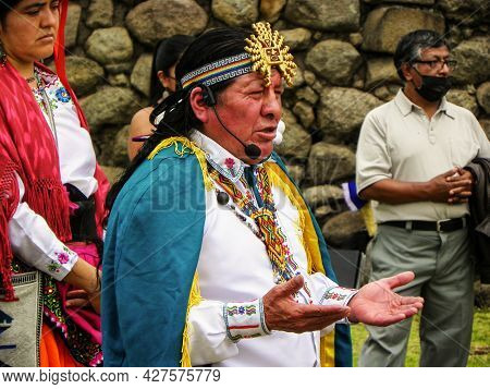 Chobshi, Azuay Province, Ecuador - June 21, 2021: Celebration Inti Raymi At Chobshi Archeological Si