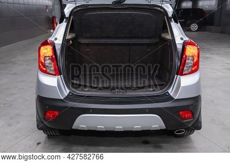 Novosibirsk, Russia - July 15, 2021:   Opel Mokka, Big Trunk Open In A Suv Car.