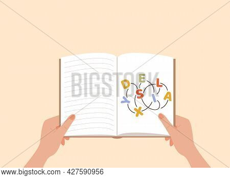 Dyslexia Concept. A Person Hands Holding A Book. Failing To Read. Learning Disability. Confused, Ent