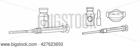 Isolated Linear Vaccine And Syringe In Support Of Vaccination. Measures To Prevent Virus Spread And 