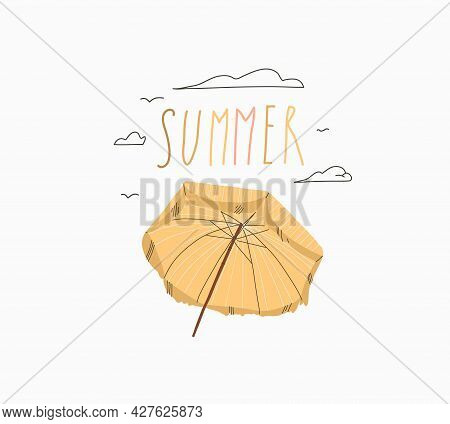 Hand Drawn Vector Abstract Stock Graphic Summer Time Cartoon, Minimalistic Illustrations Print, With