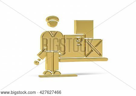 Golden 3d Warehouseman Icon Isolated On White Background - 3d Render