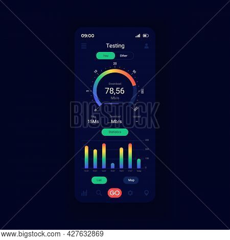Check Up Network Speed Smartphone Interface Vector Template. Wireless Performance. Mobile App Page D