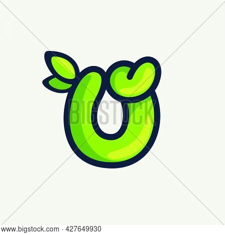Bold Twisted Eco-friendly Letter O Logo, Hand-drawn By A Marker. Green Vector Font Is Perfect For Yo