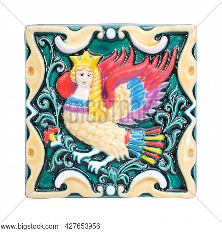 Ceramic Tiles Depicting A Mythical Bird. Design Element With Clipping Mask