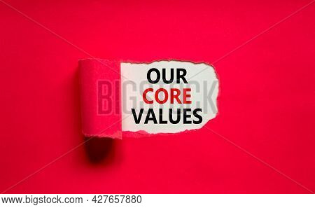 Our Core Values Symbol. Words 'our Core Values' Appearing Behind Torn Purple Paper. Beautiful Purple