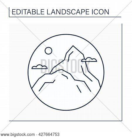 Summit Line Icon. Top Of Hill Or Mountain. Highest Point. Landscape Concept.isolated Vector Illustra