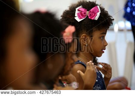Salvador, Bahia, Brazil - October 13, 2017: Children Of Black Ethnicity Are Seen In A Beauty Salon I