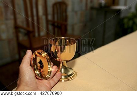 Salvador, Bahia, Brazil - June 3, 2014: Chalice Where Sacred Ostia Are Armed In A Catholic Church In