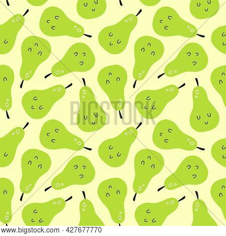 Vector Seamless Pattern With Cartoon Pears. It Can Be Used As Wallpaper, Poster, Print For Clothes, 