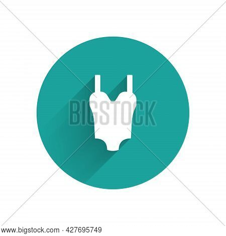 White Summer Beach Swimsuit Icon Isolated With Long Shadow Background. Beach Women Fashion. Green Ci
