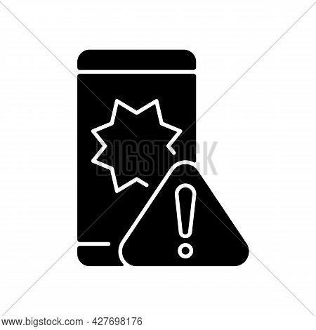 Phone Crashes Black Glyph Icon. Smartphone And Exclamation Mark. Restarting And Freezing Mobile Apps