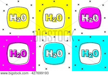 Set Chemical Formula For Water Drops H2o Shaped Icon Isolated On Color Background. Vector