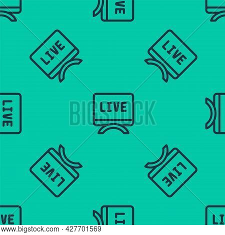 Blue Line Live Report Icon Isolated Seamless Pattern On Green Background. Live News, Hot News. Vecto