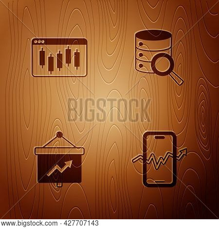 Set Mobile Stock Trading, Browser With Stocks Market, Board Graph And Server On Wooden Background. V