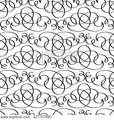 Abstract Ornate Pattern With Decorative Motif. Stylish Black Texture. Seamless Vintage Illustration.