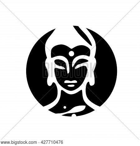 Buddha Head Drawing Vector, Ohm Sign. Head In Circle.
