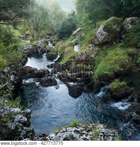 Rocks And Cascades On Wild Stream Krupa On Popular Picnic Place Krupa Na Vrbasu Near Banja Luka, Bos